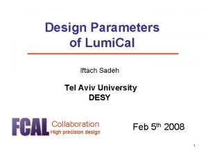 Design Parameters of Lumi Cal Iftach Sadeh Tel