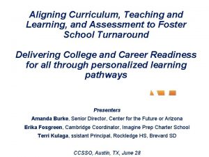 Aligning Curriculum Teaching and Learning and Assessment to