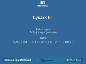 Lysark til Eirik J Irgens Profesjon og organisasjon