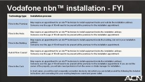 Vodafone nbn installation FYI Technology type Installation process