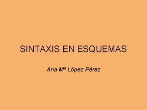 SINTAXIS EN ESQUEMAS Ana M Lpez Prez SINTAXIS