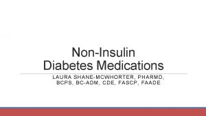 NonInsulin Diabetes Medications LAURA SHANEMCWHORTER PHARMD BCPS BCADM
