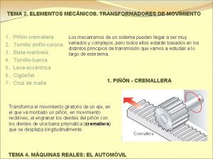 TEMA 2 ELEMENTOS MECNICOS TRANSFORMADORES DE MOVIMIENTO 1