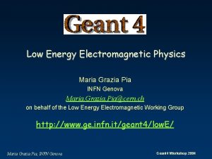 Low Energy Electromagnetic Physics Maria Grazia Pia INFN