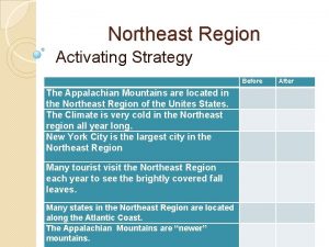 Northeast Region Activating Strategy Before The Appalachian Mountains