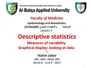 Faculty of Medicine Epidemiology and Biostatistics 31505204 Lecture