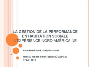 LA GESTION DE LA PERFORMANCE EN HABITATION SOCIALE