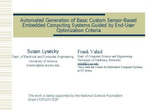 Automated Generation of Basic Custom SensorBased Embedded Computing