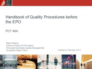 Handbook of Quality Procedures before the EPO PCT