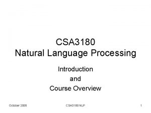 CSA 3180 Natural Language Processing Introduction and Course