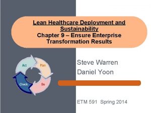 Lean Healthcare Deployment and Sustainability Chapter 9 Ensure