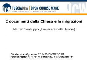 I documenti della Chiesa e le migrazioni Matteo