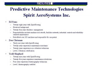 Predictive Maintenance Technologies Spirit Aero Systems Inc Ed