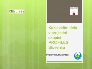 Kako vidim delo v projektni skupini PROFILES Slovenija