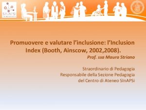 Promuovere e valutare linclusione lInclusion Index Booth Ainscow