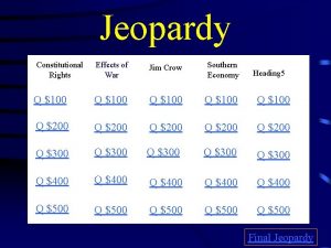 Jeopardy Constitutional Rights Effects of War Jim Crow