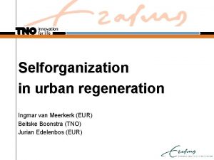 Selforganization in urban regeneration Ingmar van Meerkerk EUR