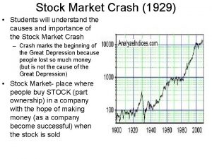 Stock Market Crash 1929 Students will understand the