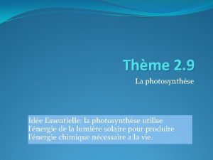 Thme 2 9 La photosynthse Ide Essentielle la