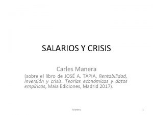 SALARIOS Y CRISIS Carles Manera sobre el libro