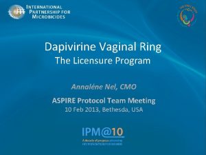 Dapivirine Vaginal Ring The Licensure Program Annalne Nel