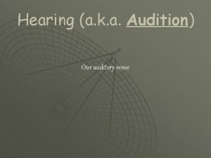 Hearing a k a Audition Our auditory sense