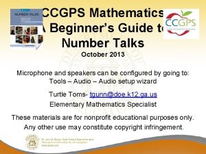 CCGPS Mathematics A Beginners Guide to Number Talks