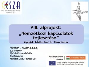 VIII alprojekt Nemzetkzi kapcsolatok fejlesztse Alprojekt felels Prof