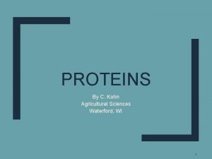 PROTEINS By C Kohn Agricultural Sciences Waterford WI