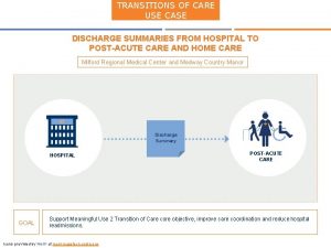 TRANSITIONS OF CARE USE CASE DISCHARGE SUMMARIES FROM