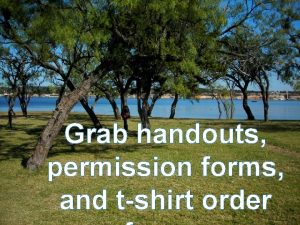 Grab handouts permission forms and tshirt order Camp