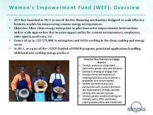 Womens Empowerment Fund WEF Overview WEF first launched