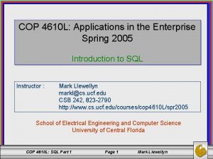 COP 4610 L Applications in the Enterprise Spring