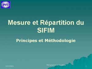 Mesure et Rpartition du SIFIM Principes et Mthodologie