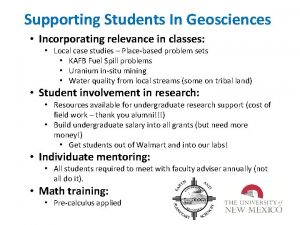 Supporting Students In Geosciences Incorporating relevance in classes