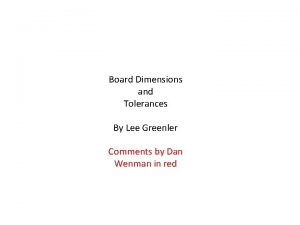 Board Dimensions and Tolerances By Lee Greenler Comments