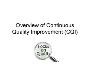 Overview of Continuous Quality Improvement CQI First QSR