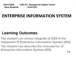 Mata Kuliah CSM 211 Management Support System Tahun