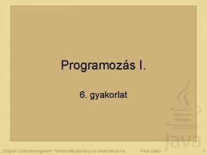 Programozs I 6 gyakorlat Szegedi Tudomnyegyetem Termszettudomnyi s