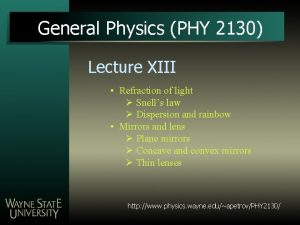 General Physics PHY 2130 Lecture XIII Refraction of