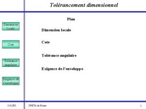 Tolrancement dimensionnel Plan Dimension locale Cote Tolrance angulaire