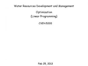 Water Resources Development and Management Optimization Linear Programming