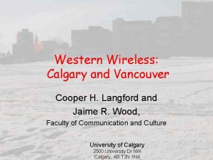 Western Wireless Calgary and Vancouver Cooper H Langford