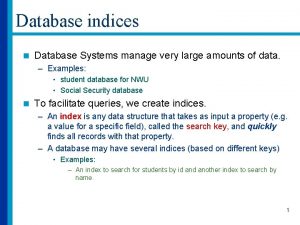 Database indices n Database Systems manage very large