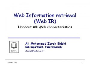 Web Information retrieval Web IR Handout 1 Web