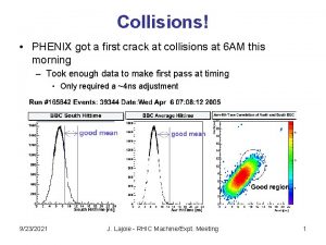 Collisions PHENIX got a first crack at collisions