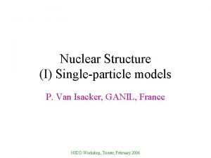 Nuclear Structure I Singleparticle models P Van Isacker