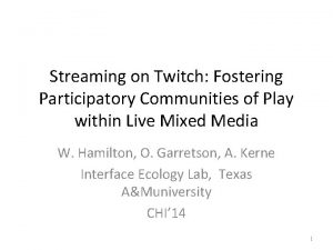 Streaming on Twitch Fostering Participatory Communities of Play