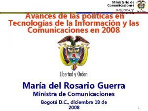 Ministerio de Comunicaciones Repblica de Colombia Avances de