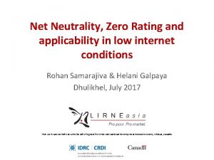 Net Neutrality Zero Rating and applicability in low